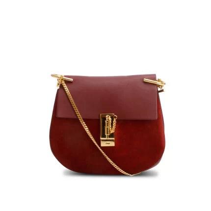 Maroon Suede Calfskin Leather Mini Drew Crossbody Bag