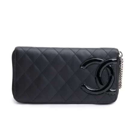 Black Calfskin Leather Cambon Yen Wallet w/ Box, Receipt & Authenticity Card