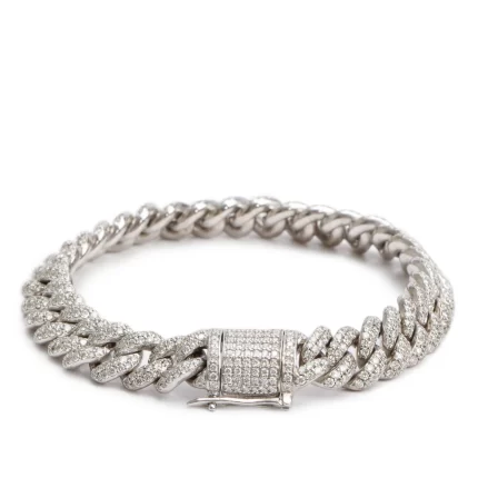 10k White Gold Pave Diamond Cuban Link Bracelet