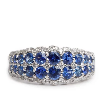 14k White Gold Blue Sapphire & Diamond Ring, Size 11.25