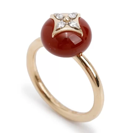 18k Yellow Gold Diamond & Carnelian Color Blossom Ring, Size 54 6.75 w/ Box