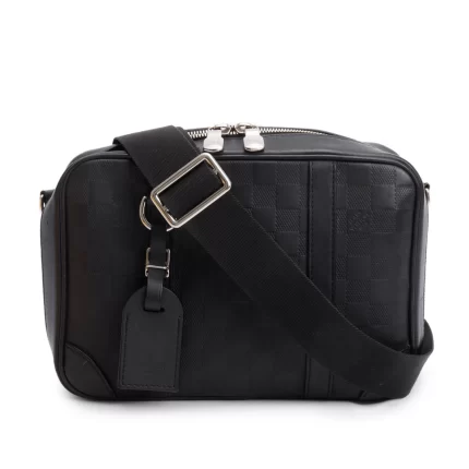 Black Damier Infini Calfskin Leather Sirius Messenger Bag w/ Box