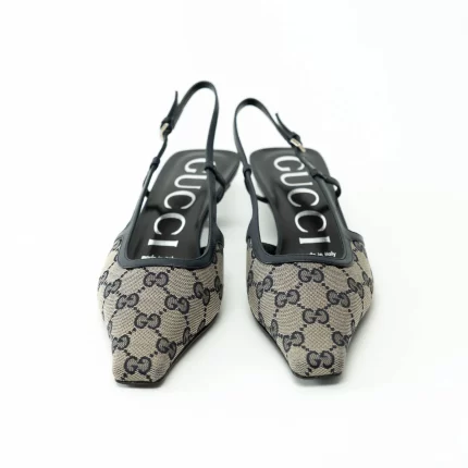 Gucci Monogram Sling Back Kitten Heels Size 36.5