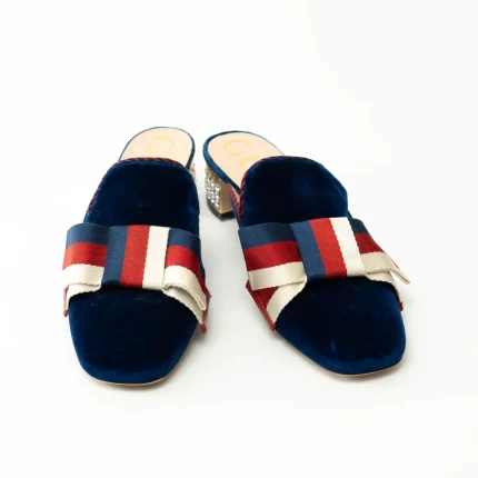 Gucci Blue Velvet Mules with Crystal Embellished Heel Size 38
