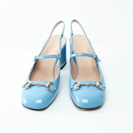 Gucci Blue Patent Leather Slingbacks with Horsebit Size 38