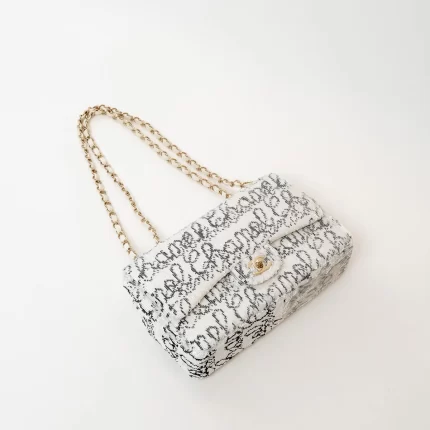 Pre-Loved Chanel™ White and Black Sequin Logo Flap Bag