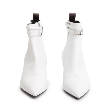 White Leather Callback Ankle Boots, Size 40 w/ Box