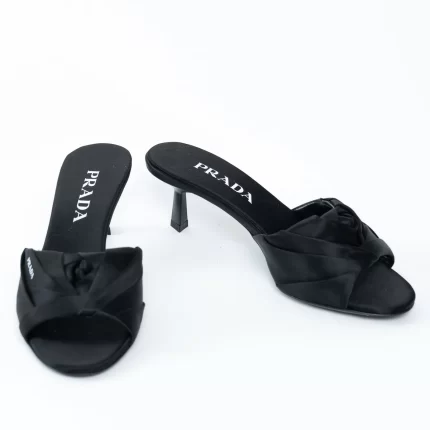 Prada Black Satin Flower Sandals Size 36.5