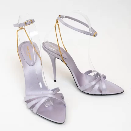 Saint Laurent Lavender Satin Chain Sandal Heels Size 39.5