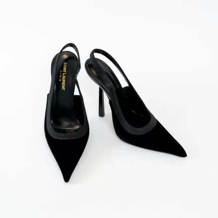 Saint Laurent Black Satin Slingback Pumps Size 40