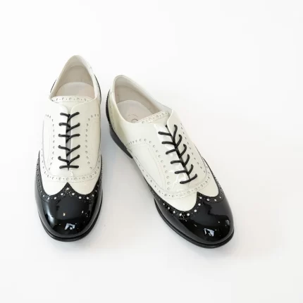 Pre-Loved Chanel™ White and Black Patent Leather Loafers Size 38.5