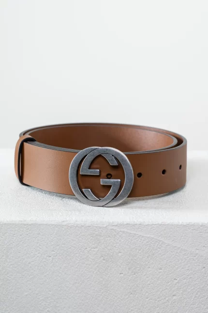 Cognac Brown Leather GG Logo Belt
