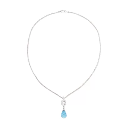 18k White Gold Blue Topaz & Diamond Pendant Necklace