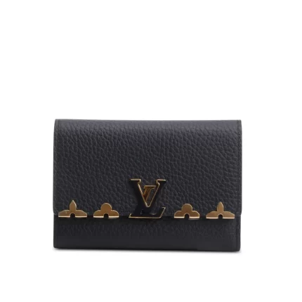 Black Taurillon Leather Capucines Compact Wallet w/ Box