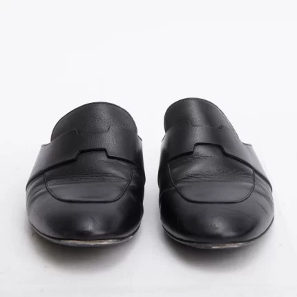 Noir Supple Goatskin Leather Catena Mules, Size 38.5 w/ Box
