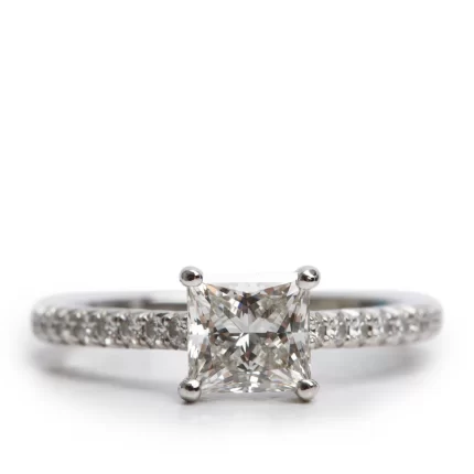 Platinum 1.04 ct. Princess Cut Diamond Novo Engagement Ring, Size 5.5 w/ Box & Paperwork