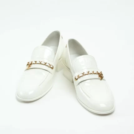 Chanel White Patent Leather Loafers Size 39C