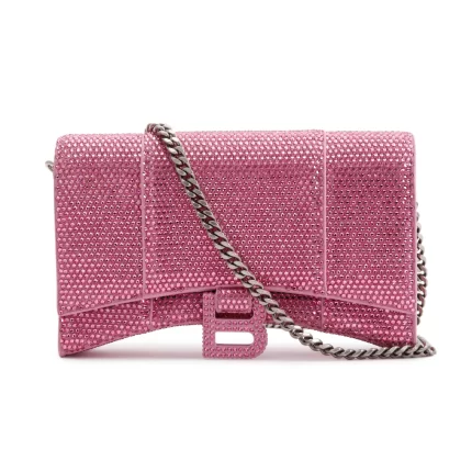 Pink Rhinestone Hourglass Wallet on Chain w/ Box