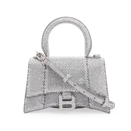 Suede Rhinestone Hourglass XS Top Handle Bag w/ Strap
