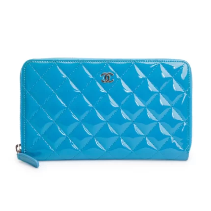 Blue Patent Leather Large Zip Around Organizer Wallet w/ Box & Authenticity Card