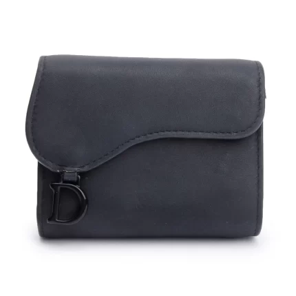 Black Ultra Matte Leather Saddle Lotus Wallet w/ Box