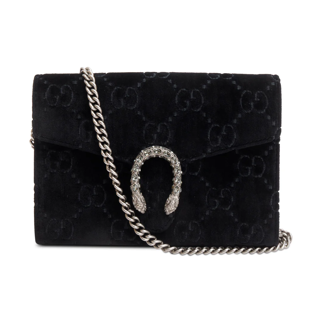 Gucci-Black-GG-Velvet-Mini-Dionysus-Wallet-on-Chain-w-Box