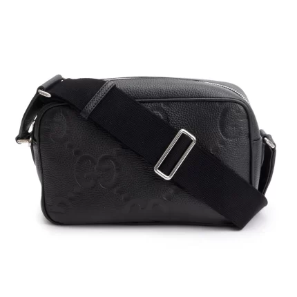 Black Leather Jumbo GG Medium Messenger Bag