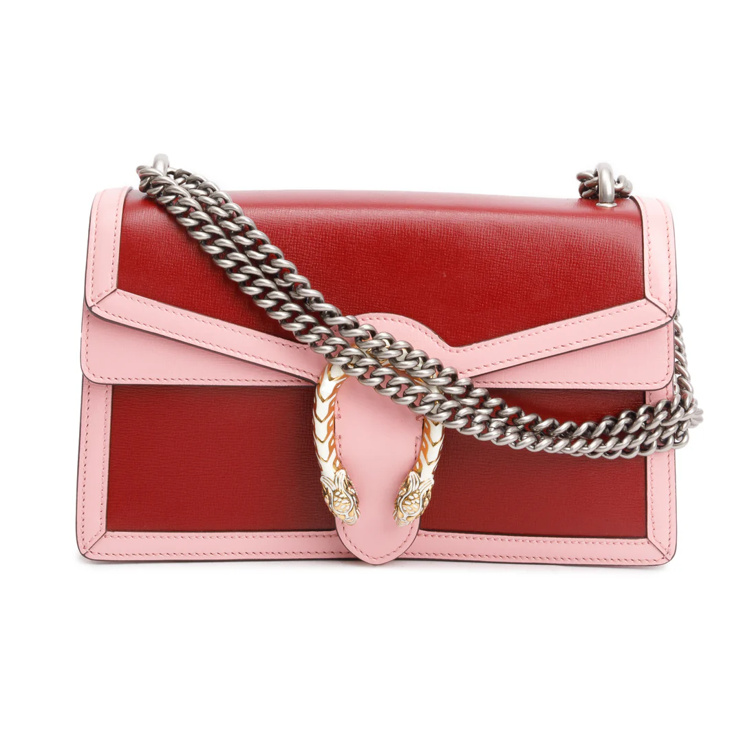 Gucci-RedPink-Bicolor-Calfskin-Leather-Small-Dionysus-Shoulder-Bag