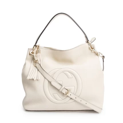 White Pebbled Calfskin Leather Convertible Soho Hobo Bag