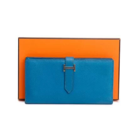 Bleu Izmir Epsom Leather Bearn Gusset Wallet w/ Box