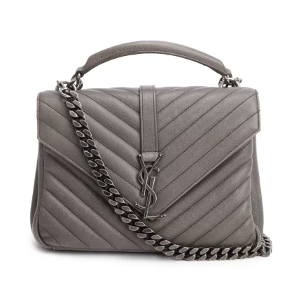 Grey Leather Medium Chevron College Bag w/ Box