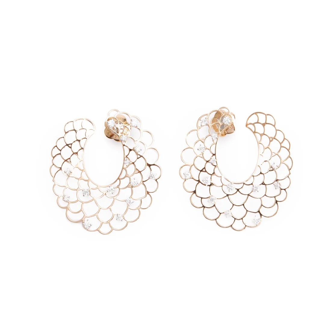 Staurino-Fratelli-18k-Rose-Gold-Diamond-Flawless-Emproidery-III-Hoop-Earrings-w-Box