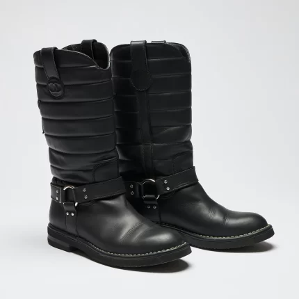 Pre-Loved Chanel™ Black Quilted Leather Mid Boots Size 38.5