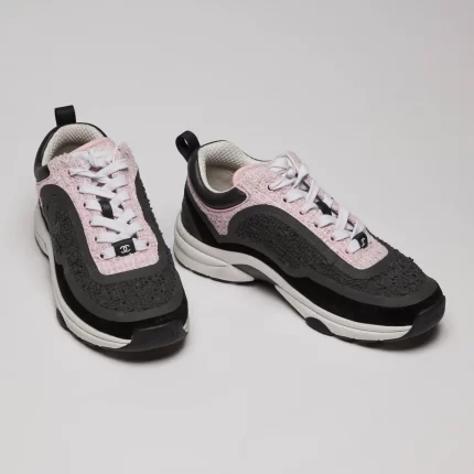 Pre-Loved Chanel™ Tweed Suede Calfskin Sneakers Gray Pink Size 36