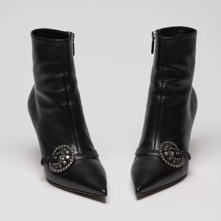 Dior Black Leather Point Toe Ankle Boots with Buckle Embellishment Size 38.5