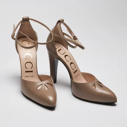 Gucci Brown Cutout Ankle Strap Pointed Toe Pumps Size 37
