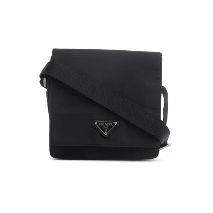 Black Tessuto Nylon Saffiano Crossbody Bag