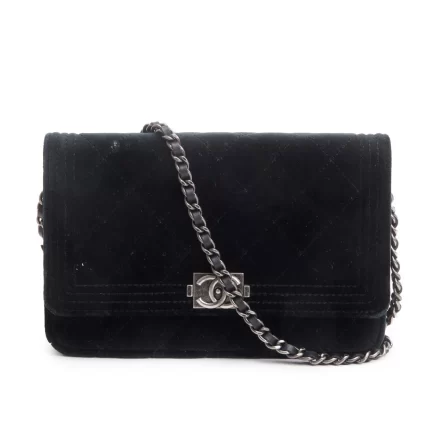 Black Quilted Velvet Boy Wallet on Chain w/ Box & Authenticity Card