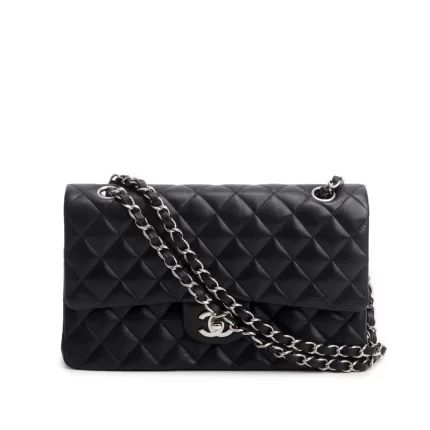 Black Quilted Lambskin Leather Classic Medium Double Flap Bag