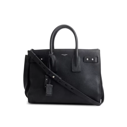 Black Supple Grained Leather Small Sac de Jour w/ Strap