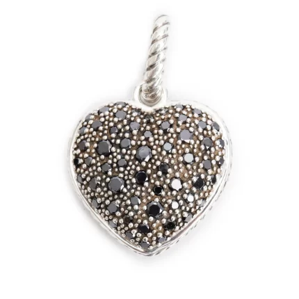Sterling Silver Pave Black Diamond Starlight Heart Pendant