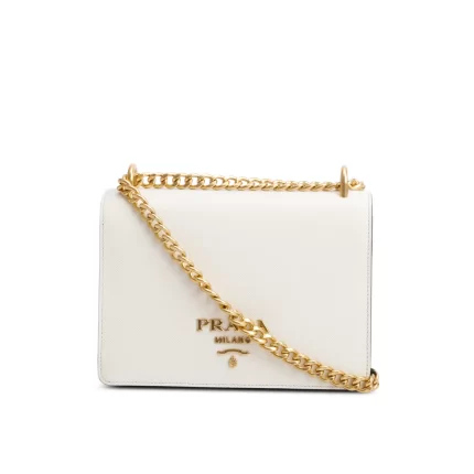 White/Black Saffiano Lux Chain Shoulder Bag