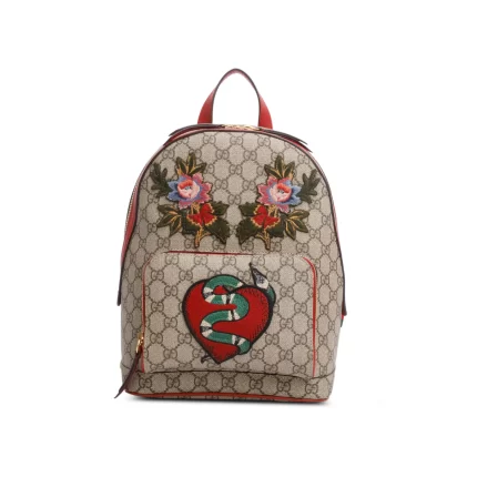 GG Supreme Monogram Web Kingsnake Heart Embroidered Small Day Backpack