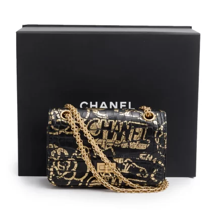 Black Calfskin Croc Embossed Grafitti 2.55 Mini Reissue Flap Bag w/ Box & Authenticity Card