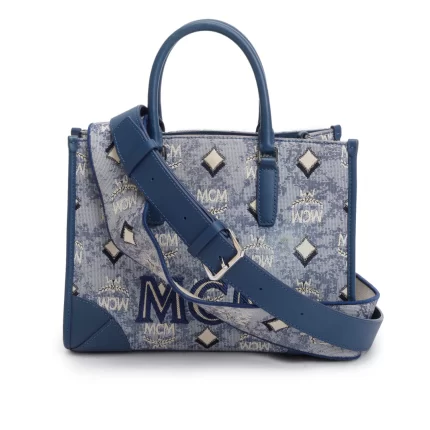 Blue Vintage Monogram Jacquard Small Munchen Tote w/ Strap
