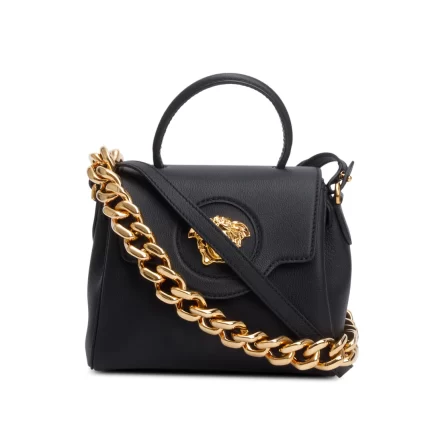 Black Grained Leather La Medusa Small Handbag w/ Straps