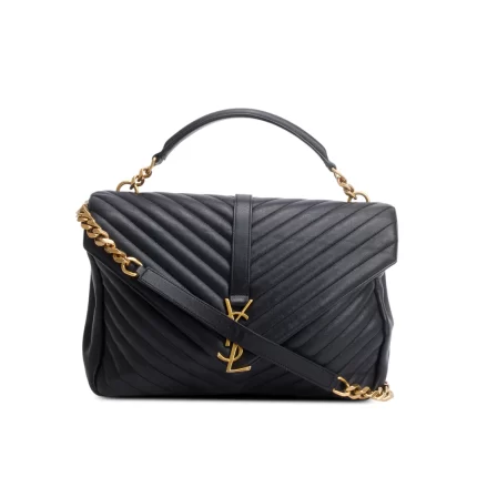 Black Leather Large Chevron College Bag w/ Strap