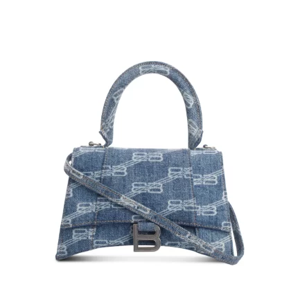 Blue BB Monogram Denim Small Hourglass Top Handle Bag w/ Strap