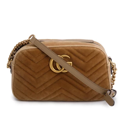 Brown Velvet Matelasse Small GG Marmont Shoulder Bag