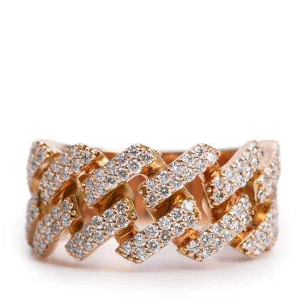 14k Rose Gold Diamond Fixed Link Band Ring, Size 9.25